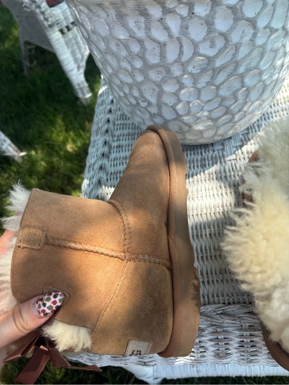 Classic Sheepskin Lined Short Boots - Chestnut Brown Bow